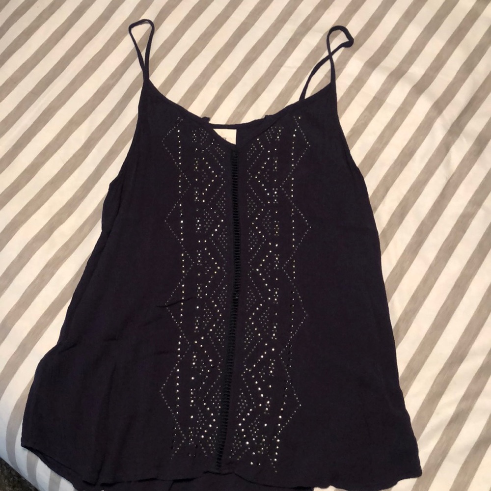 Spaghetti strap navy tank top.